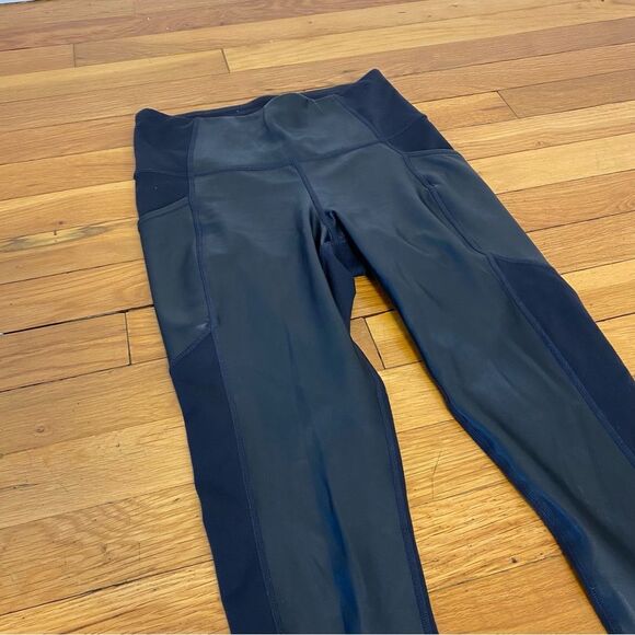 ATHLETA “Gleam” Stash Pocket Full-Length Leggings with Leather Front - XS - Picture 1 of 5
